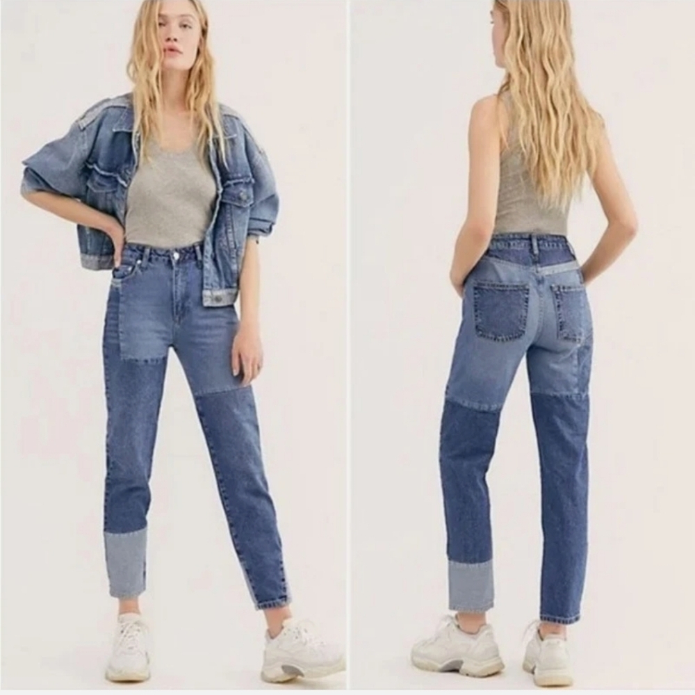 Free People We The Free Pieced Denim Straight Leg Hi-Rise Jeans Size-26